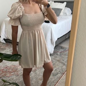 Shirred Bodice Solid Dress